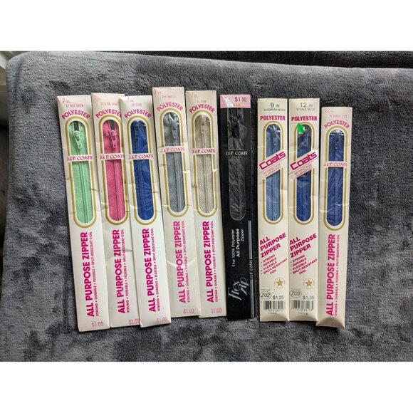 Lot of 9 Vintage NOS/NWT Coats & Clark's Polyester Coil Zippers - Picture 1 of 3